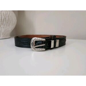 Vintage Tex Tan Tooled Leather Belt  Sterling Buckle Keepers Tip  021862 Size 40